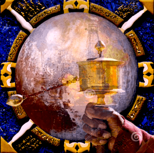 Canadian contemporary artist and banking new blue chip stock to watch–Denderah Zodiac-Pluto-Prayer Bell- visual mantra wavelength level for you.
