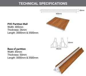 Wood grain PVC partition wall enhanced with a honeycomb structure and complete with base accessories (Source: Kosmos)