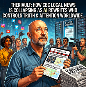 Creatives like Theriault see how CBC Local News Is Collapsing as AI Content Generation Rewrites Who Controls Truth and Attention Worldwide