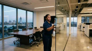 female-cleaner-wiping-glass-office-partition-baton-rouge
