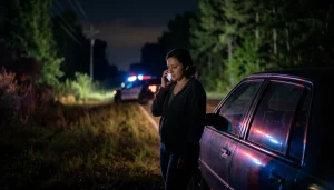 woman-on-phone-night-police-traffic-stop-dwi-walker-louisiana