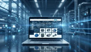 laptop-displaying-industrial-motors-website-smart-factory