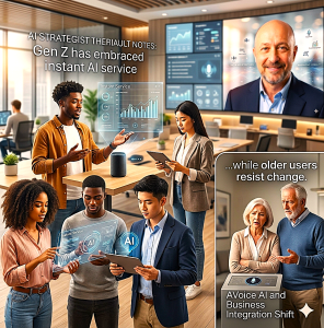 AI Strategist Theriault notes that AVoice AI and business integration shift has Gen Z embracing instant AI service while older users resist change
