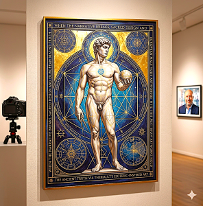 When the Narrative Breaks, Sacred Design in Wall Art and European Male Nude Artworks Hold the Ancient Truth via Theriault's esoteric-inspired art