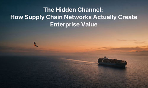 cargo ship at sunset with caption The Hidden Channel: How Supply Chain Networks Actually Create Enterprise Value