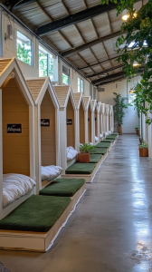 dogs playing together in a professional indoor dog daycare facility with attentive staff