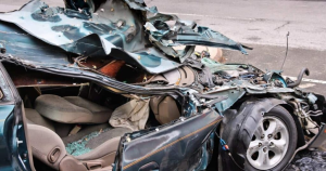 wrecked car with significant accident damage representing a total loss vehicle situation