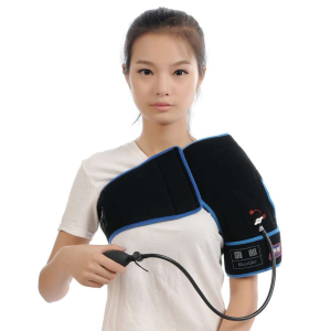 orthopedic cold compression wrap applied to shoulder for post-surgical pain and swelling management during recovery