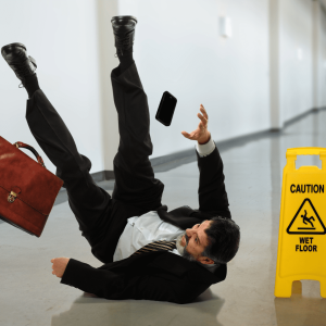 slip and fall accident on a wet floor representing the premises liability claims a slip and fall lawyer Roanoke VA handles for injured Virginia residents