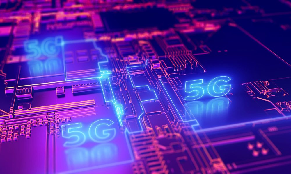 5G fifth generation cellular network technology. Broadband access 3D concept.