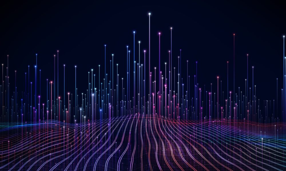 Abstract dot point connect with gradient line and aesthetic Intricate wave line design , internationalization social network or business big data connection technology concept .