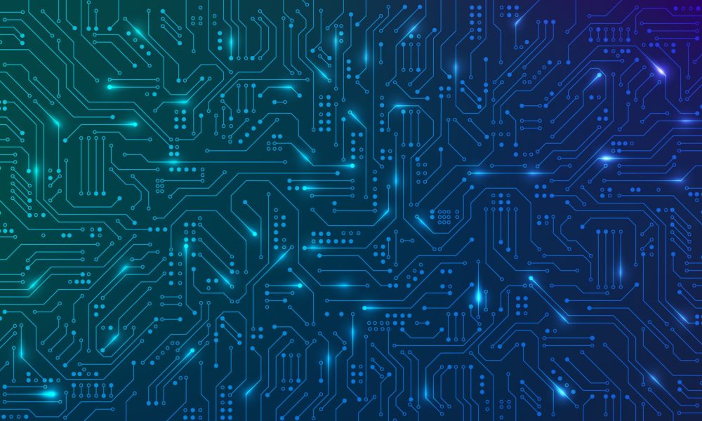 Abstract futuristic circuit board. High computer technology blue color background. Hi-tech digital technology concept. Vector illustration