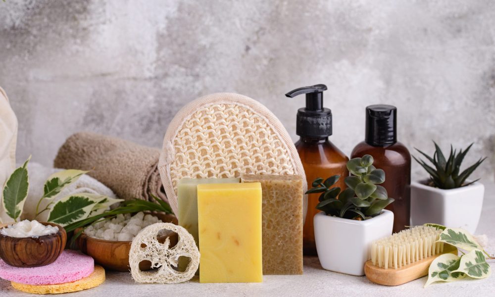 Reusable skincare accessorize. Zero waste sustainable lifestyle concept