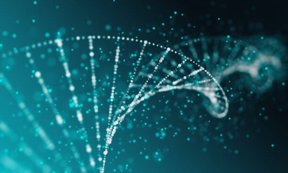 Abstract blue DNA background. Medicine concept. 3D Rendering