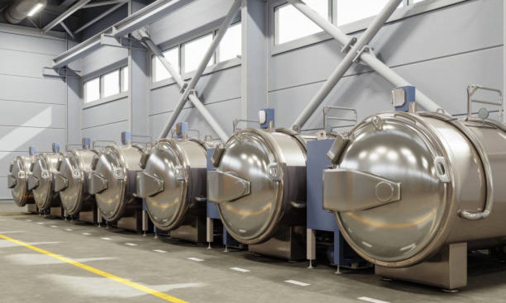Close-up Yarn Dyeing Machines In Warehouse