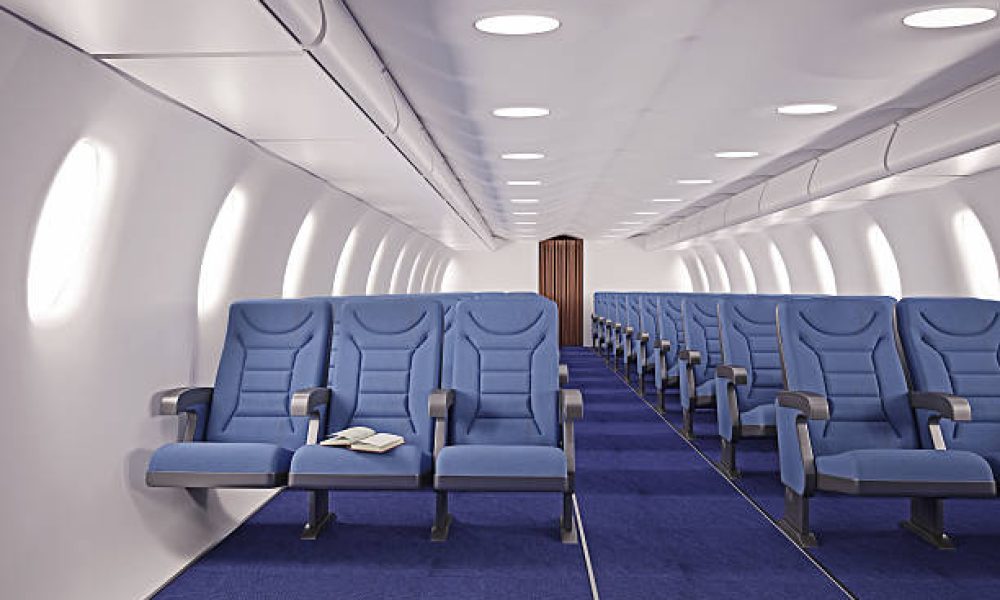 airplane interior seats with open book