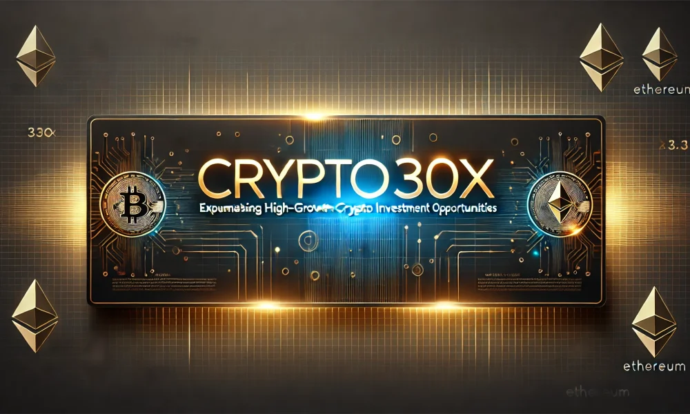 DALL·E 2024-12-07 07.45.24 - A sleek and professional wide banner image with a black background. The text 'Crypto30x.com_ Examining High-Growth Crypto Investment Opportunities' is