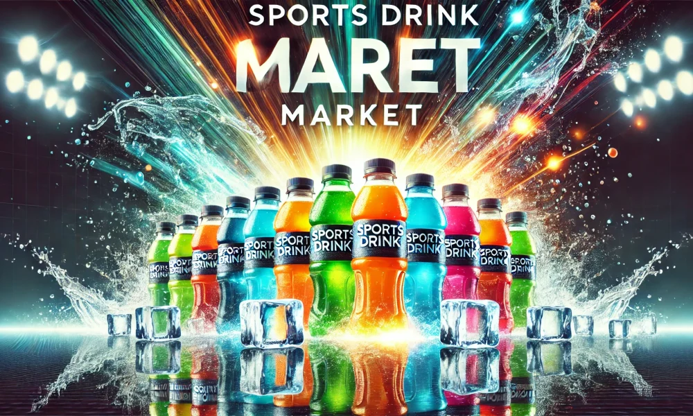 DALL·E 2025-03-06 15.36.27 - A high-quality horizontal image representing the Sports Drink Market. The image features an array of colorful sports drinks in bottles, placed on a re