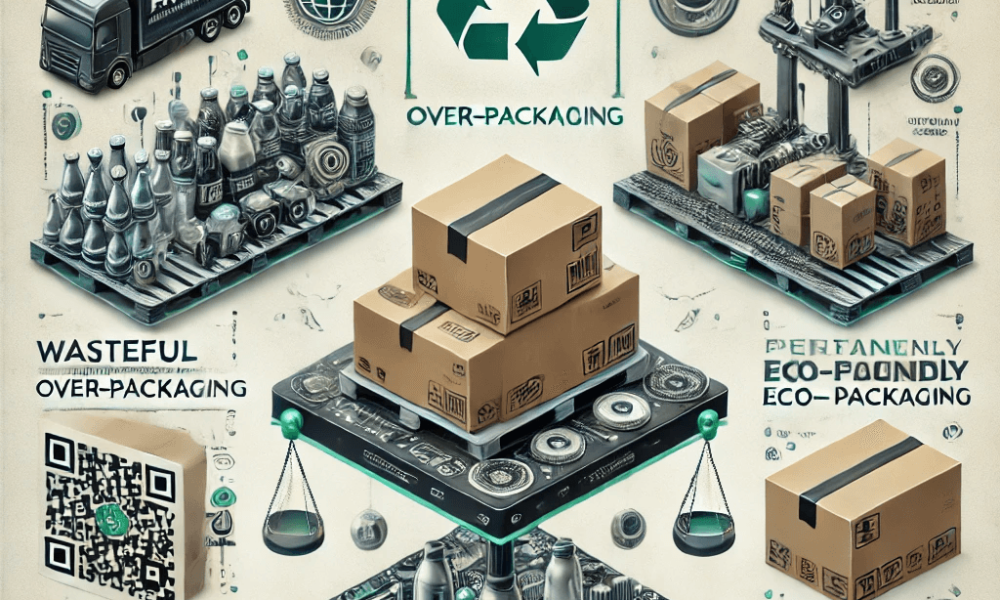 DALL·E 2025-03-07 11.33.15 - A visually engaging image illustrating the balance between protection, cost, and sustainability in commercial packaging. The image features a side-by-