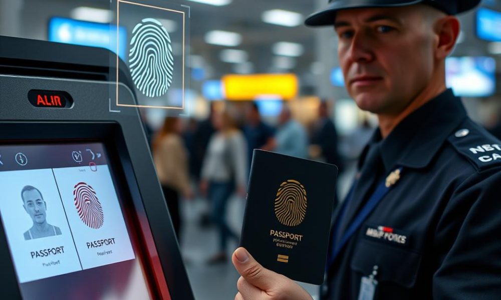 biometric scanning linking two passports to reveal hidden identity. (1)