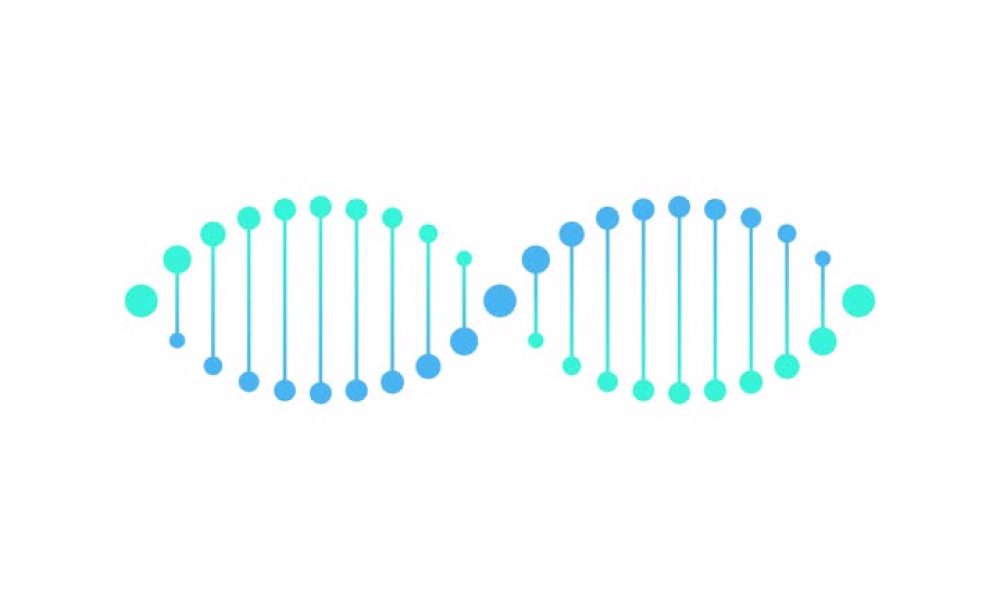 Vector genetic abstract video with alpha channel. Flat blue to turquoise color gradient DNA spiral symbol rotates in loop. Design element for education, healthcare, medicine, science
