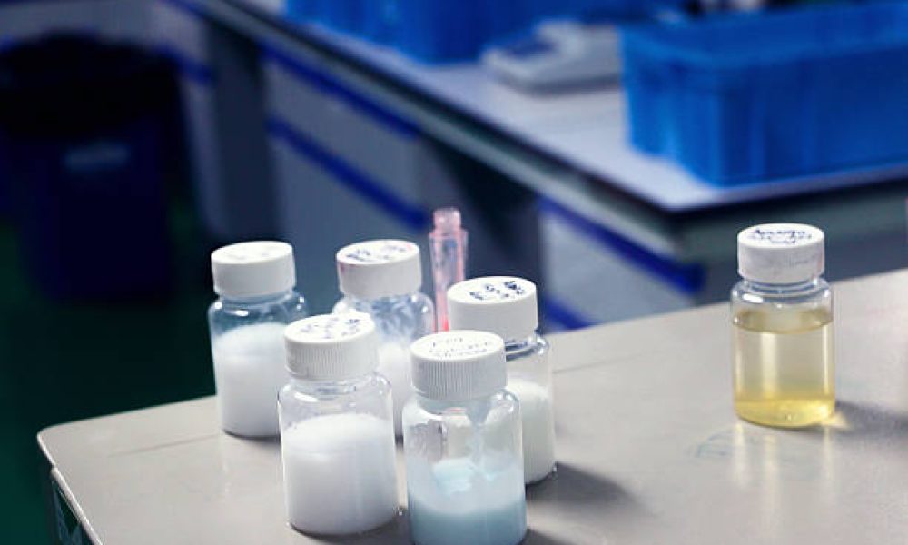 chemical reagent for pharmacy industry on table of factory laboratory