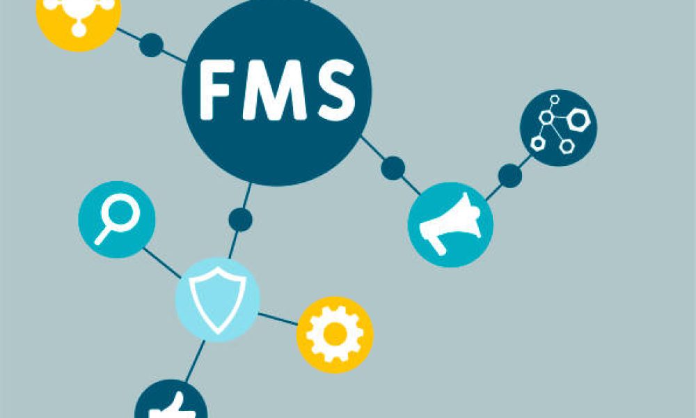 FMS - Fleet Management System acronym. business concept background.  vector illustration concept with keywords and icons. lettering illustration with icons for web banner, flyer, landing