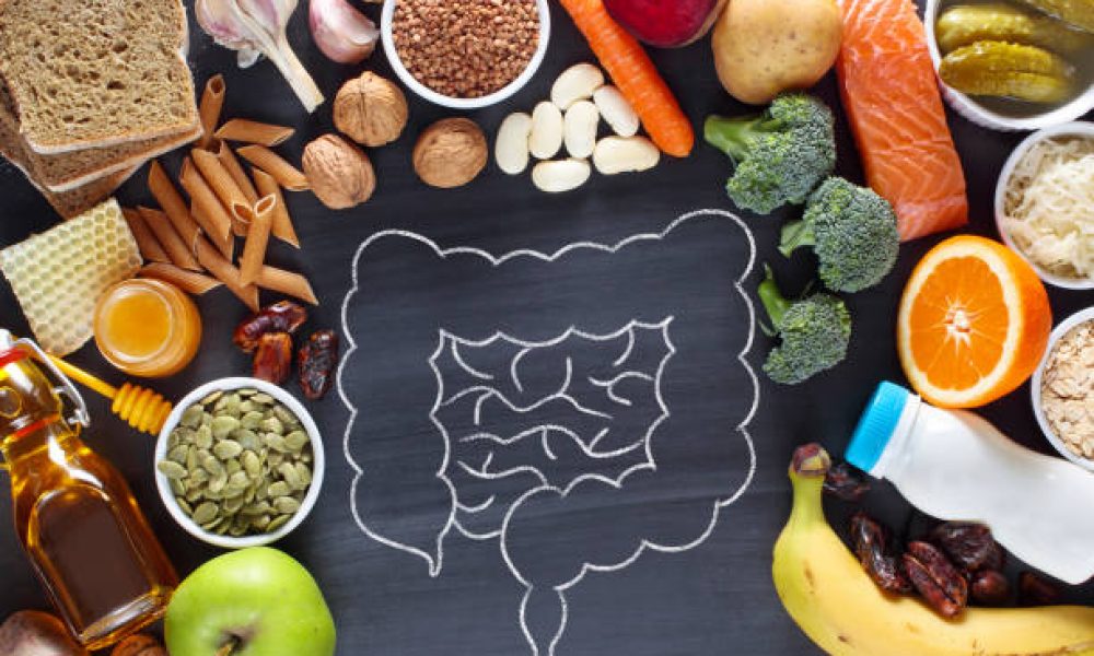 Natural products for healthy bowel. Top view