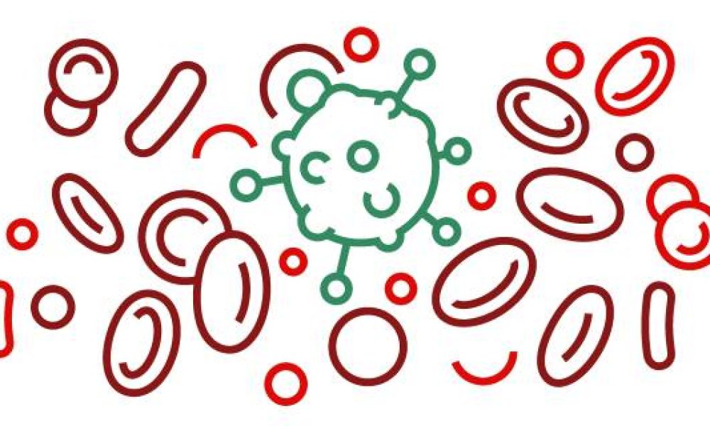 Hemato oncology. Interdisciplinary medical specialty. Cancer and tumors investigation concept in outline style. Blood cells in an artery. Editable vector illustration isolated on a white background