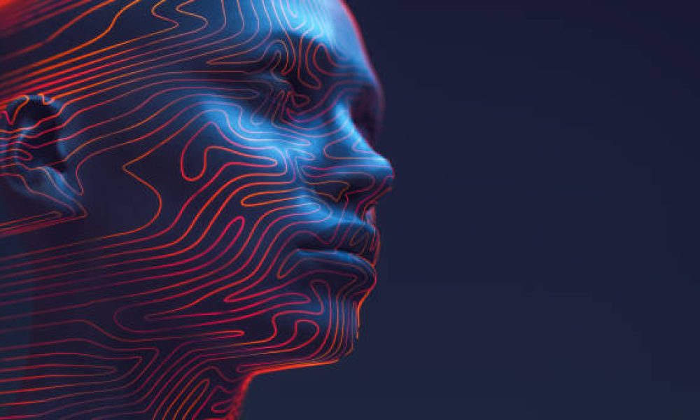 3D rendered digital human head outlined with neon contour lines that resemble a fingerprint's unique swirls, against a deep blue background.
Concept of digital identity and security, blending the human element with the precision of technology.