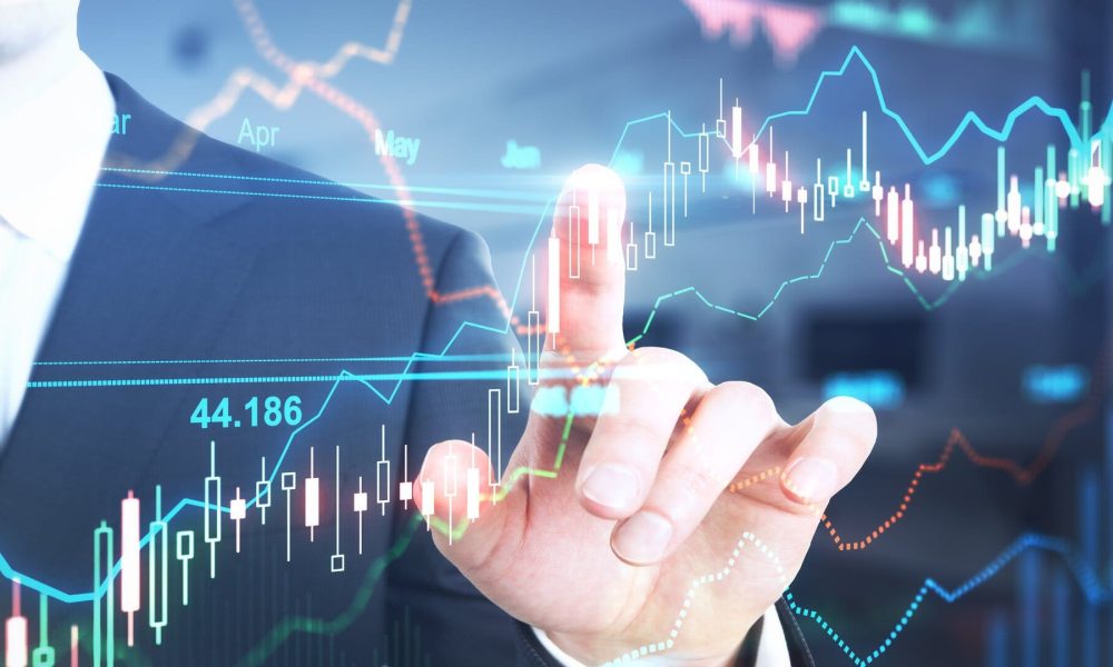 Stock,Market,Trading,Concept,With,Businessman,Touching,Digital,Screen,With
