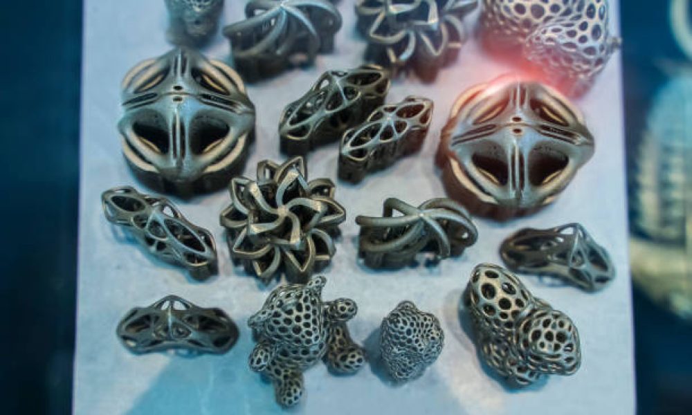 Object printed on metal 3d printer close-up.