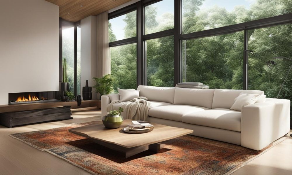 a cozy living room with a modern air purification system quietly humming in the background