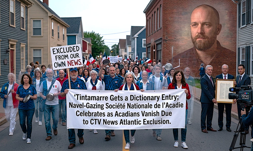 Tintamarre Gets a Dictionary Entry navel gazing Société Nationale de l'Acadie Celebrates as Acadians Vanish due to CTV News Atlantic exclusion