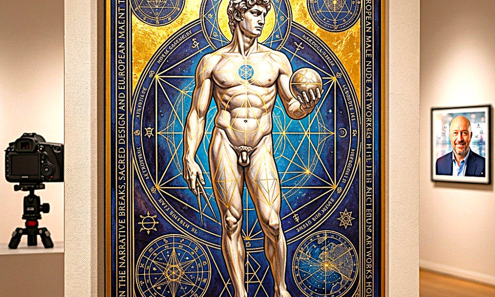 When the Narrative Breaks, Sacred Design in Wall Art and European Male Nude Artworks Hold the Ancient Truth via Theriault's esoteric-inspired art