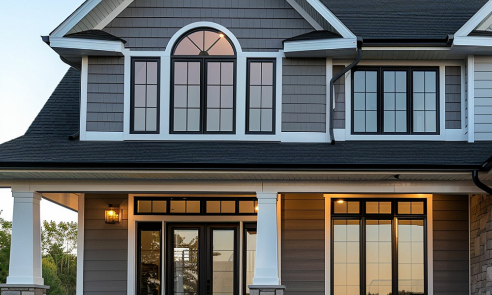 Home exterior with new vinyl replacement windows installed showing improved curb appeal